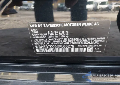 2022 BMW 330I xDrive из США, поврежденный, VIN WBA5R7C09NFL66279